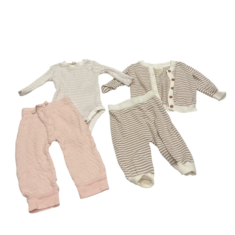 Burts Bees First Impressions Baby Outfit Lot 0-3M Pink Tan Striped Quilted Comfy